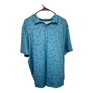 Men's Blue Polo Shirt with Multicolor Print